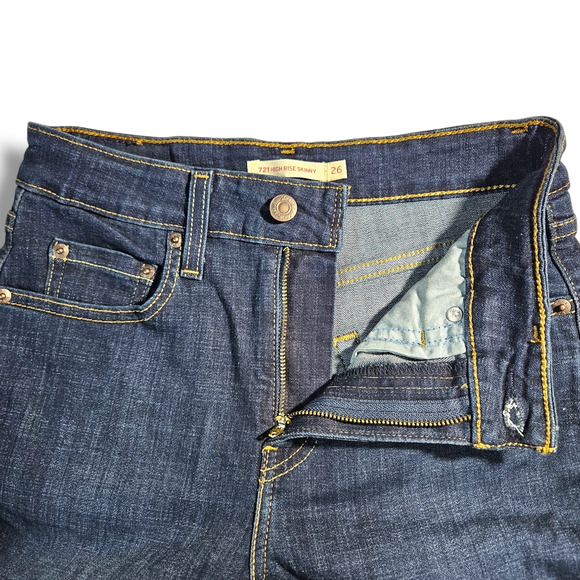 EUC Levi's 721 High Rise Slim Skinny Jeans Sz. 26x28 Blue Story Dark Wash - Picture 5 of 12